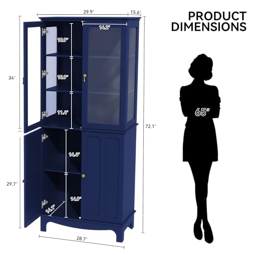 72" China Cabinet, Freestanding Kitchen Pantry with Tempered Glass Doors, view 3