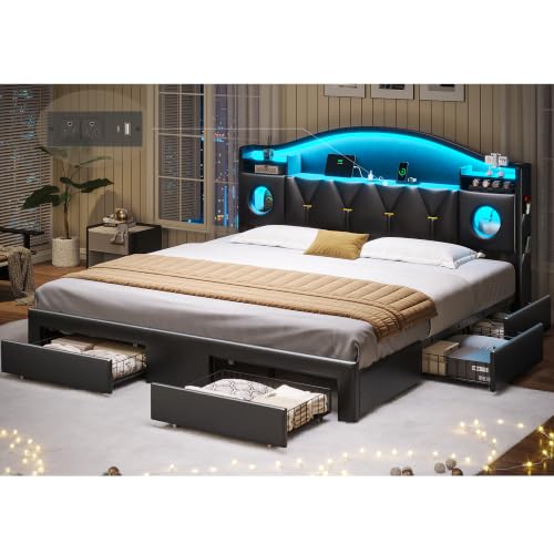 King Size Bed Frame with 6 Storage Drawers, King Bed Frame and Headboard, view 2