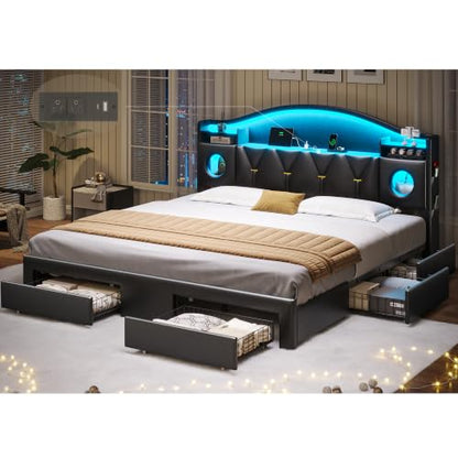 King Size Bed Frame with 6 Storage Drawers, King Bed Frame and Headboard, view 2