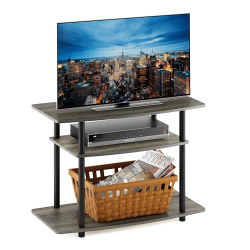 Turn-N-Tube No Tools 3-Tier Entertainment Center TV Stand for TV up to 32 Inch, Plastic Round Tubes, French Oak Grey/Black
