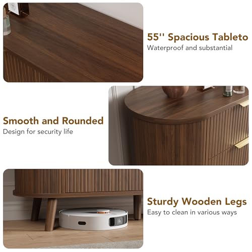 Fluted 6 Drawer Dresser, 55" Mid Century Modern Chest of Drawers, view 7