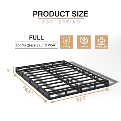 5 Inch Box Spring Full Size Bed, Heavy Duty Metal Mattress Foundation, view 3