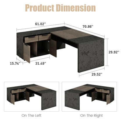 70.8” L Shaped Executive Desk with Reversible Mobile Storage Cabinet, view 3