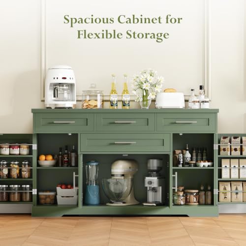 54" Sideboard Cabinet, Kitchen Buffet Cabinet with Storage, Olive Green, view 7