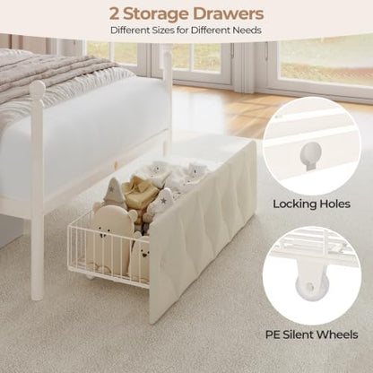 Twin Size Upholstered LED Canopy Bed Frame with 2 Drawers and & Charging Station, view 6