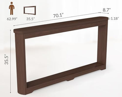 Modern 70 Inch Entryway Table Narrow - Behind Sofa Table Narrow, 8 Inch Deep Console Table Behind Couch with Open Storage, Walnut Entryway Table for Hallway, Foyer, Living Room