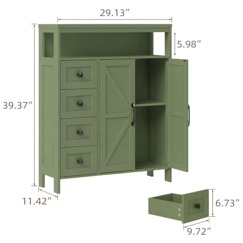 Farmhouse Storage Cabinet with 2 Doors and 4 Drawers, Green, view 3