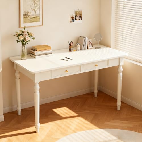 48in Rubber Wood Desk with Two Drawers,Home Writing Tables with Storage, view 2