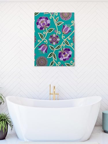 NuYeBiofx Bohemian Purple Flowers Canvas Wall Art Prints,40"x28" Framed Picture Artwork Paisley Floral Art Printed Canvas Oil Painting for Living Room Bedroom Office,Ready to Hang