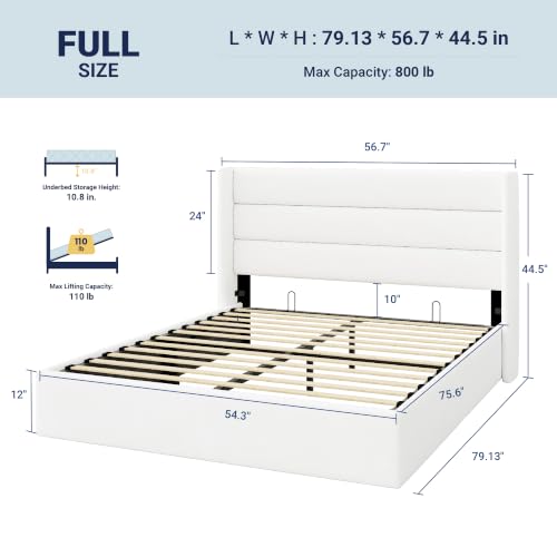 Full Size Lift Up Hydraulic Storage Bed Frame White, view 3