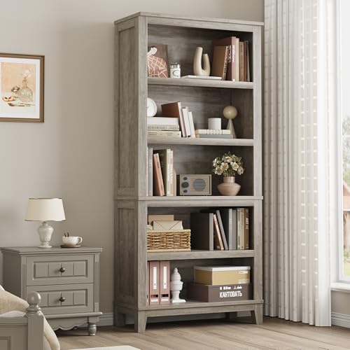 71" Farmhouse Bookcase, 5-Tier Tall Bookshelf with Adjustable Shelves, view 8