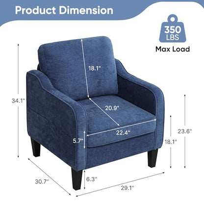 Accent Chair for Living Room, Mid Century Modern Reading Chair for Bedroom, Upholstered Armchair with Side Pockets, Comfy Single Sofa Side Chair for Office, Apartment, Small Room, Blue