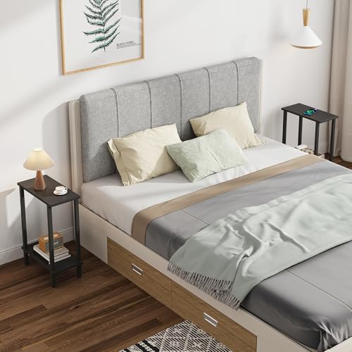 Small Side Table, Narrow End Table, Set of 2, Skinny Sofa Table, Slim Nightstand, Couch Table, Living Room, Bed Room, Black TB01BK0622