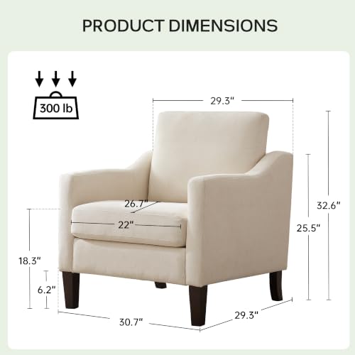 Mid-Century Accent Chairs Set of 2, No Tools Assembly Required, Modern Upholstered Polyester Armchairs for Living Room & Bedroom, Comfortable Reading Chairs with Wood Legs, Beige