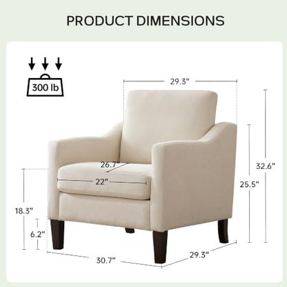 Mid-Century Accent Chairs Set of 2, No Tools Assembly Required, Modern Upholstered Polyester Armchairs for Living Room & Bedroom, Comfortable Reading Chairs with Wood Legs, Beige