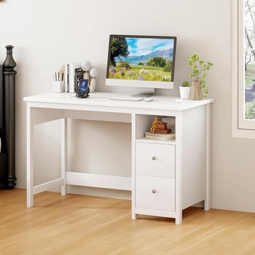 White Desk with Drawers,Modern Small Computer Desk for Home Office, Makeup Vanity Desk Dressing Table for Bedroom,Filing Cabinet Writing Table PC Desks for Study (White, 39.3")