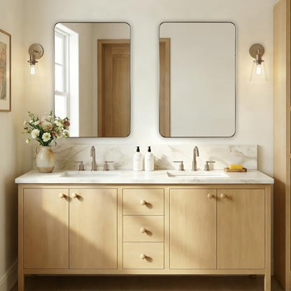 Brushed Champagne Bronze Mirrors for Bathroom Sink, 24x36 Inch Bathroom Vanity Mirror with Rectangular Metal Frame-Modern Clean Design with Superior Stainless Steel Frame