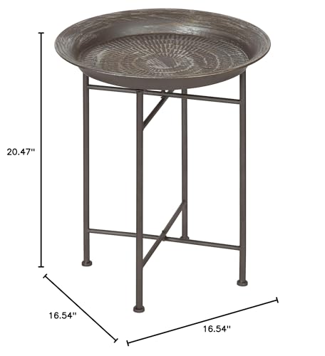 Mahdavi Hammered Metal Tray End Table, Pewter, 16.5 inch Diameter