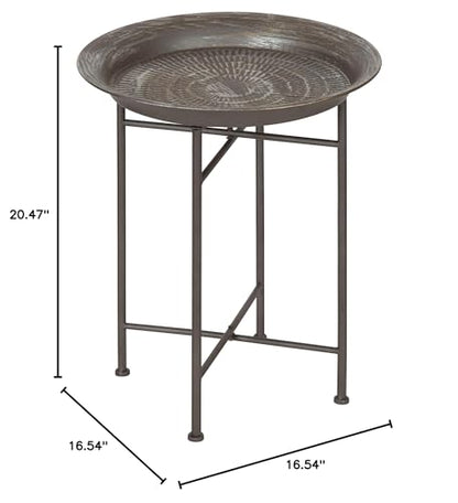 Mahdavi Hammered Metal Tray End Table, Pewter, 16.5 inch Diameter