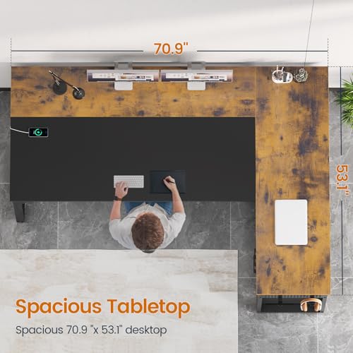 71" L Shaped Executive Desk, Office Desk with Storage Drawers, view 6