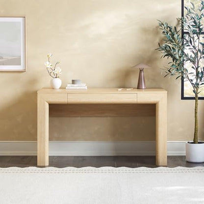 Amira Modern MDF Waterfall Writing Desk with a Built-in Storage Drawer, 52 Inch, Light Ash