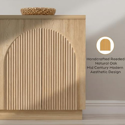 110" Fluted Sideboard Buffet Cabinet with Storage, Credenza, Natural, view 5