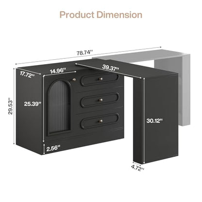 Corner Vanity Desk with 3 Drawers, view 3