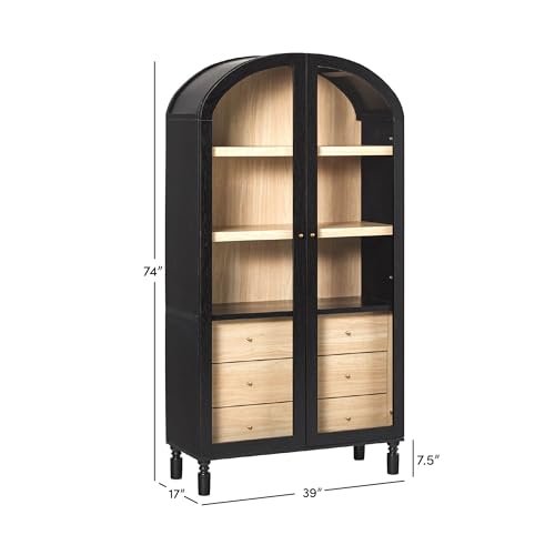 Darci Modern Arched Bookshelf Cabinet with Full-Length Glass Doors and Inner, view 3