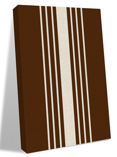 NuYeBiofx Vintage Brown Striped Linen Canvas Wall Art Prints,48"x32" Framed Picture Artwork Geometric Modern Art Printed Canvas Oil Painting for Living Room Bedroom Office,Ready to Hang