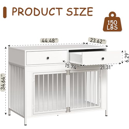Large Dog Crate Furniture with 2 Drawers, 44 Inch Wooden Dog Kennel Indoor, view 3