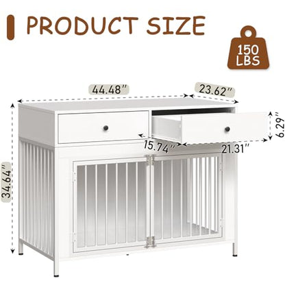 Large Dog Crate Furniture with 2 Drawers, 44 Inch Wooden Dog Kennel Indoor, view 3