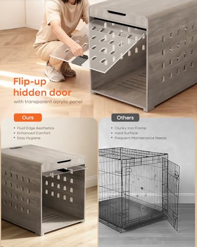 Modern Dog Crate Furniture with Charging Station Large Kennel Indoor, view 6