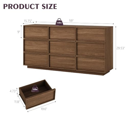 9 Drawer Dresser for Bedroom, 59.1" Wide Double Chest of Drawers with Storage, view 3