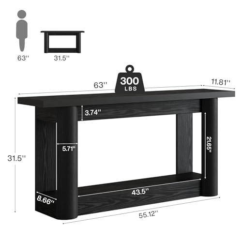 Tribesigns 63-Inch Farmhouse Console Table, Narrow Long Sofa Table Behind The Couch, 2-Tier Storage Entryway Furniture for Hallway, Entrance, Living Room, Black
