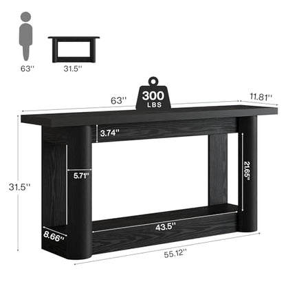 Tribesigns 63-Inch Farmhouse Console Table, Narrow Long Sofa Table Behind The Couch, 2-Tier Storage Entryway Furniture for Hallway, Entrance, Living Room, Black