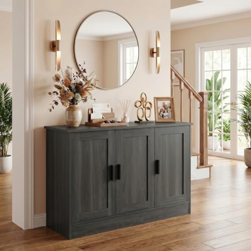 43" Dark Grey Buffet Cabinet with Black Handles, view 2