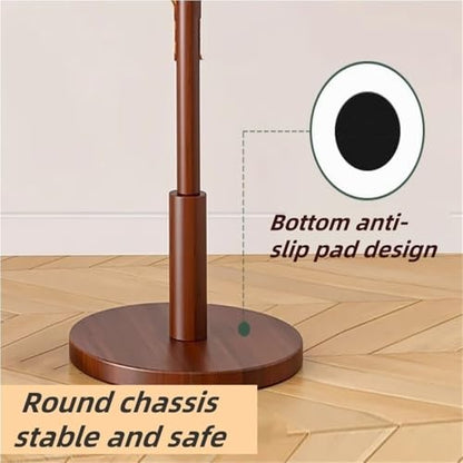 Simple Trending Standard Clothes Clothing Garment Rack, Floor-Standing Hat Rack for Bedroom, Solid Wood Coat Tree, Vertical Purse Hanger for Living Room(Natural)