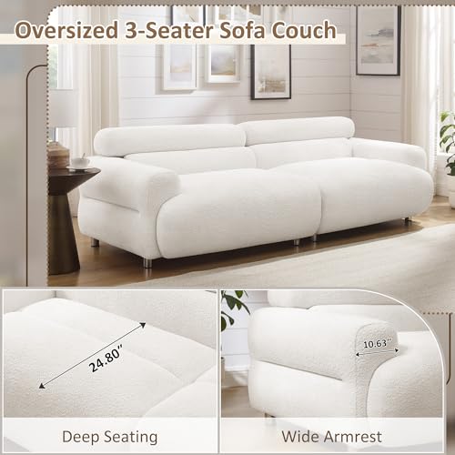 90" Oversized Loveseat Sofa, Cloud Deep Seat Boucle Couch, 3 Seater Comfy Couch for Living Room,Modern Extra Large 2 Seater Tufted Upholstered Sofa for Small Spaces, White | 90" Oversized