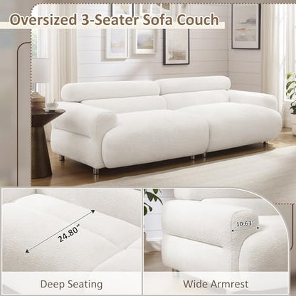 90" Oversized Loveseat Sofa, Cloud Deep Seat Boucle Couch, 3 Seater Comfy Couch for Living Room,Modern Extra Large 2 Seater Tufted Upholstered Sofa for Small Spaces, White | 90" Oversized
