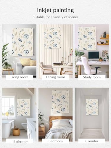 NuYeBiofx Watercolor Farm Dandelion Wheat Canvas Wall Art Prints,48"x32" Framed Picture Artwork Wild Flower on Beige Printed Canvas Oil Painting for Living Room Bedroom Office,Ready to Hang
