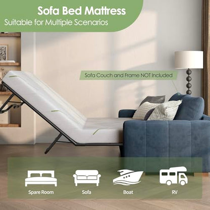 4 Inch Gel Memory Foam Sofa Mattress Queen Size, CertiPUR-US Certified, with Removable Washable Cover, for Guest Rooms, Sofas, RVs & Boats