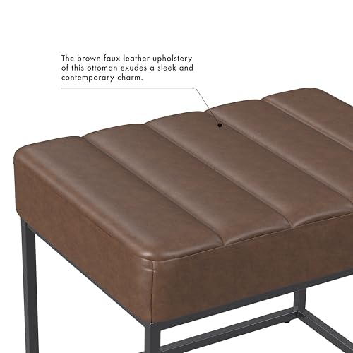 22" Theodore Channel Tufted Ottoman - Brown Faux Leather