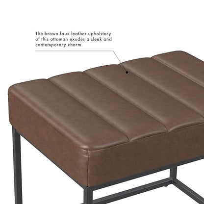 22" Theodore Channel Tufted Ottoman - Brown Faux Leather