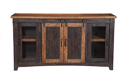 Martin Svensson Home 65" Solid Pine Wood Entertainment Center with Storage. Rustic TV Stand for TVs up to 70." Sliding Doors, Adjustable Shelves & Cable Management – Black and Honey Finish