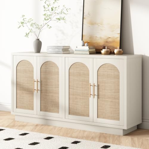 59" Rattan Sideboard Buffet Cabinet with Storage, 4 Arched Doors, view 2