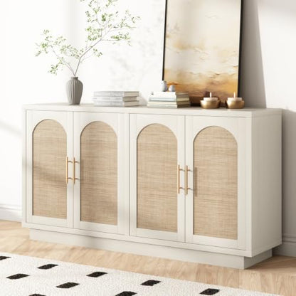 59" Rattan Sideboard Buffet Cabinet with Storage, 4 Arched Doors, view 2
