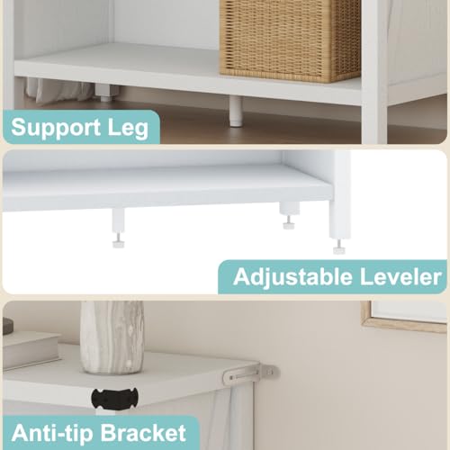 White Bookshelf, 3-Tier Wooden Bookcase with Adjustable Shelves, Small Farmhouse Floor Book Cases/Shelves with Open Storage for Home Office School Library Bedroom Kids
