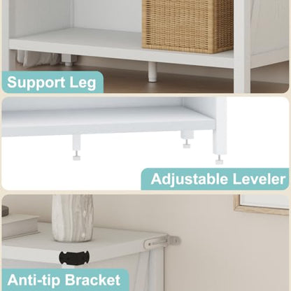 White Bookshelf, 3-Tier Wooden Bookcase with Adjustable Shelves, Small Farmhouse Floor Book Cases/Shelves with Open Storage for Home Office School Library Bedroom Kids