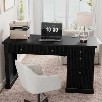 54" Fluted Home Office Desk with File Drawer for Home Office, view 2