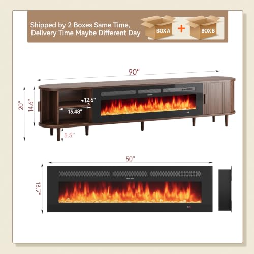 MXV 90" Fireplace TV Stand with Electric Fireplace, view 3